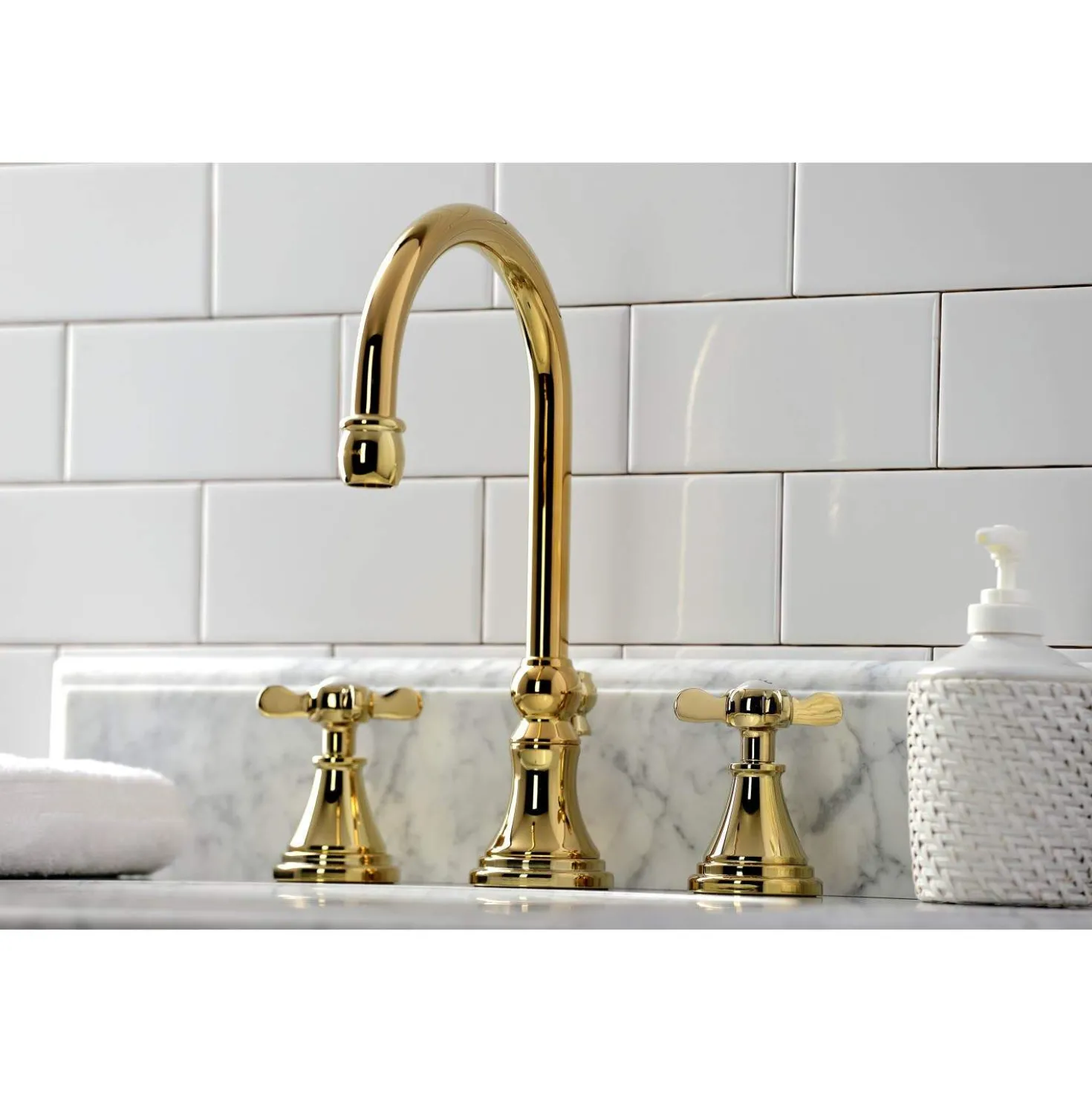 Kingston Brass KS298XBEX-P Essex Widespread Bathroom Faucet with Brass Pop-Up