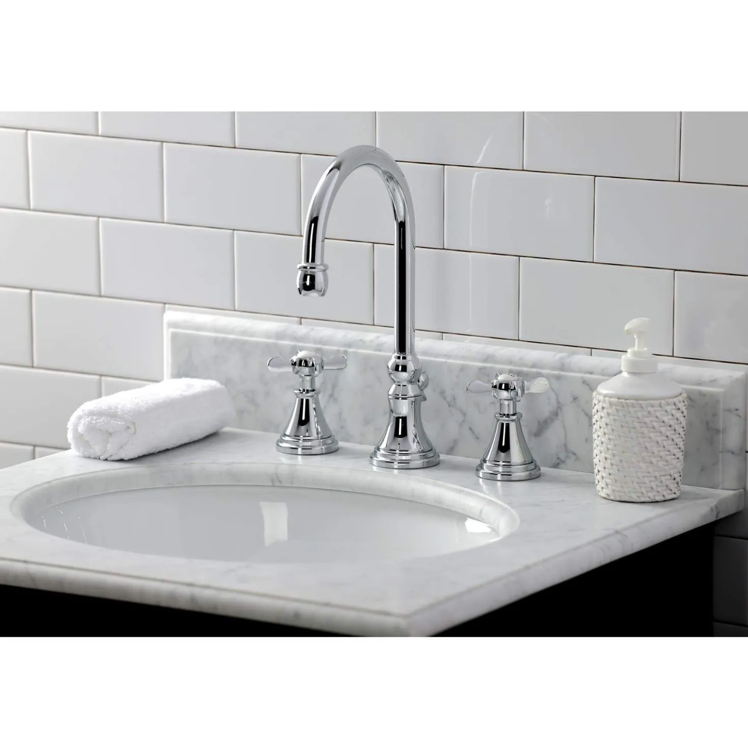 Kingston Brass KS298XBEX-P Essex Widespread Bathroom Faucet with Brass Pop-Up