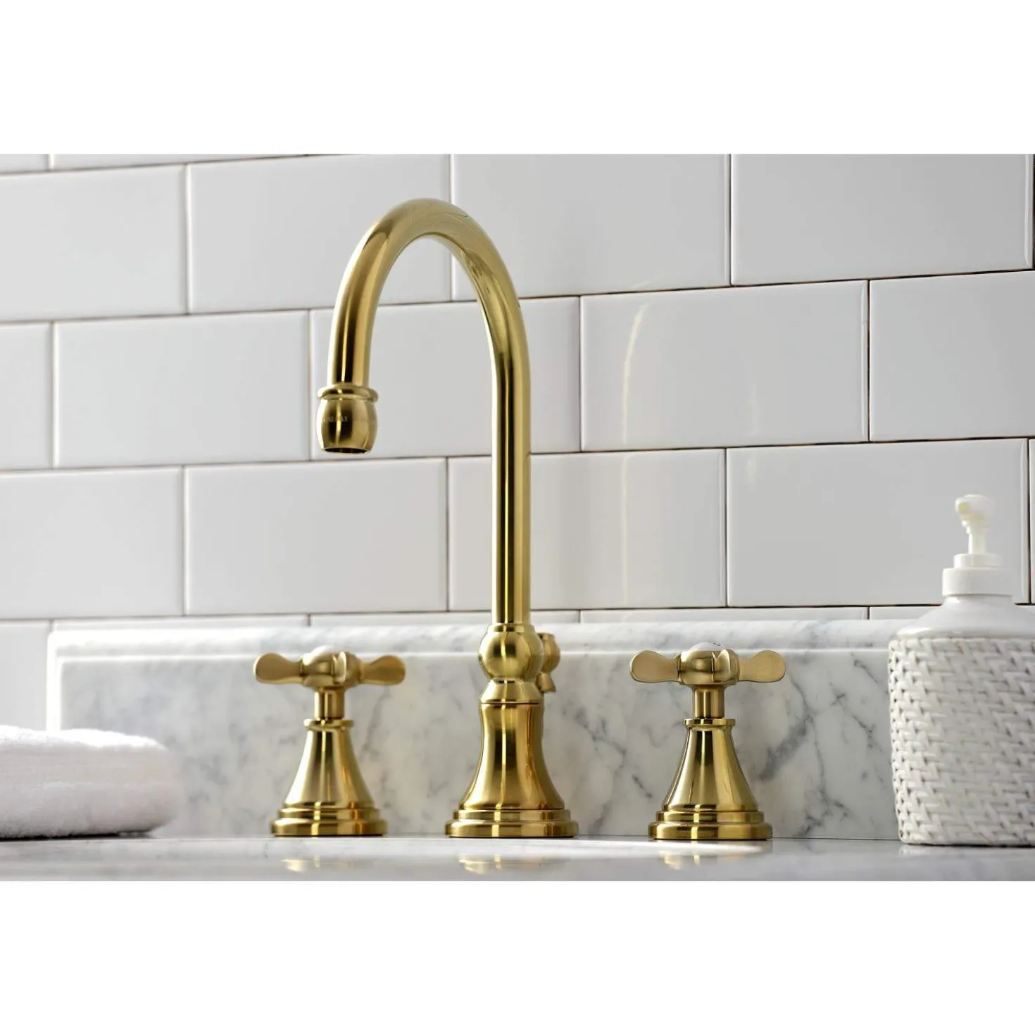 Kingston Brass KS298XBEX-P Essex Widespread Bathroom Faucet with Brass Pop-Up