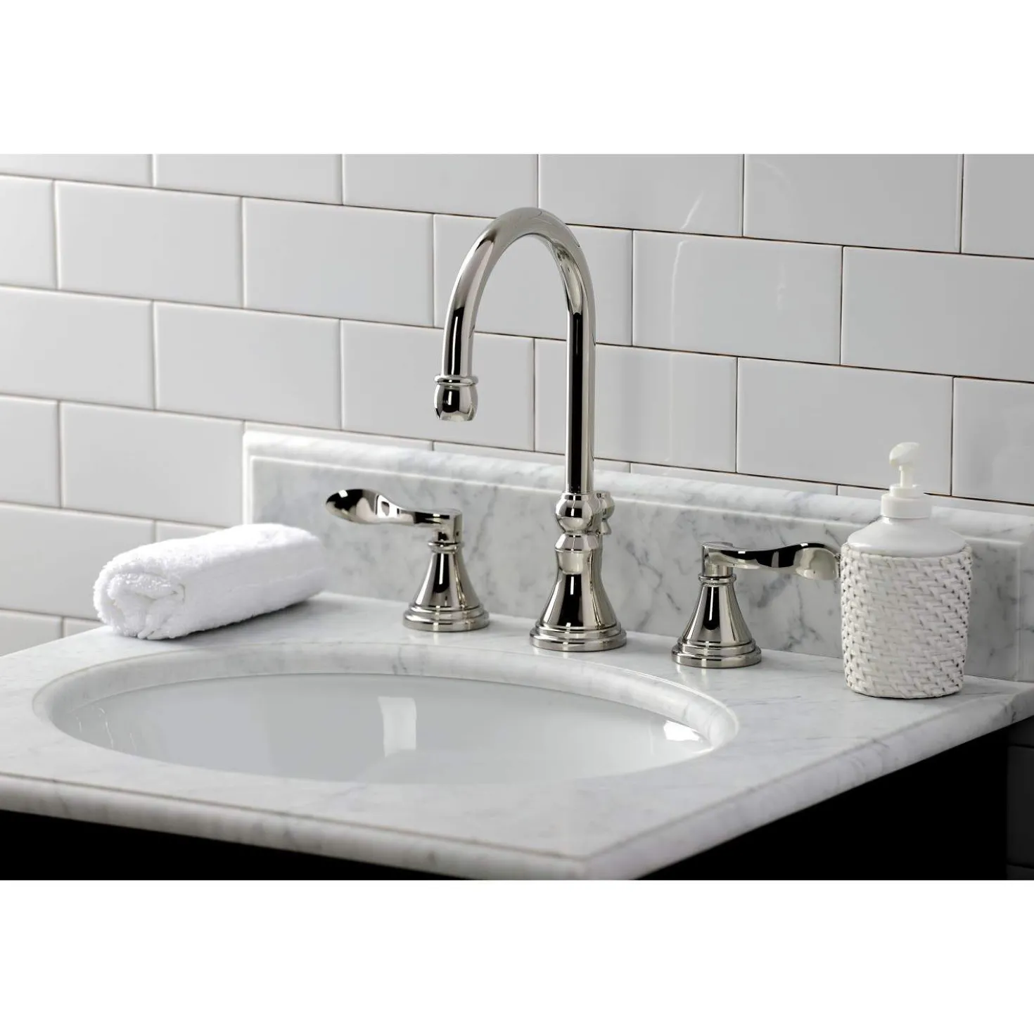 Kingston Brass KS298XDFL-P NuFrench Widespread Bathroom Faucet with Brass Pop-Up