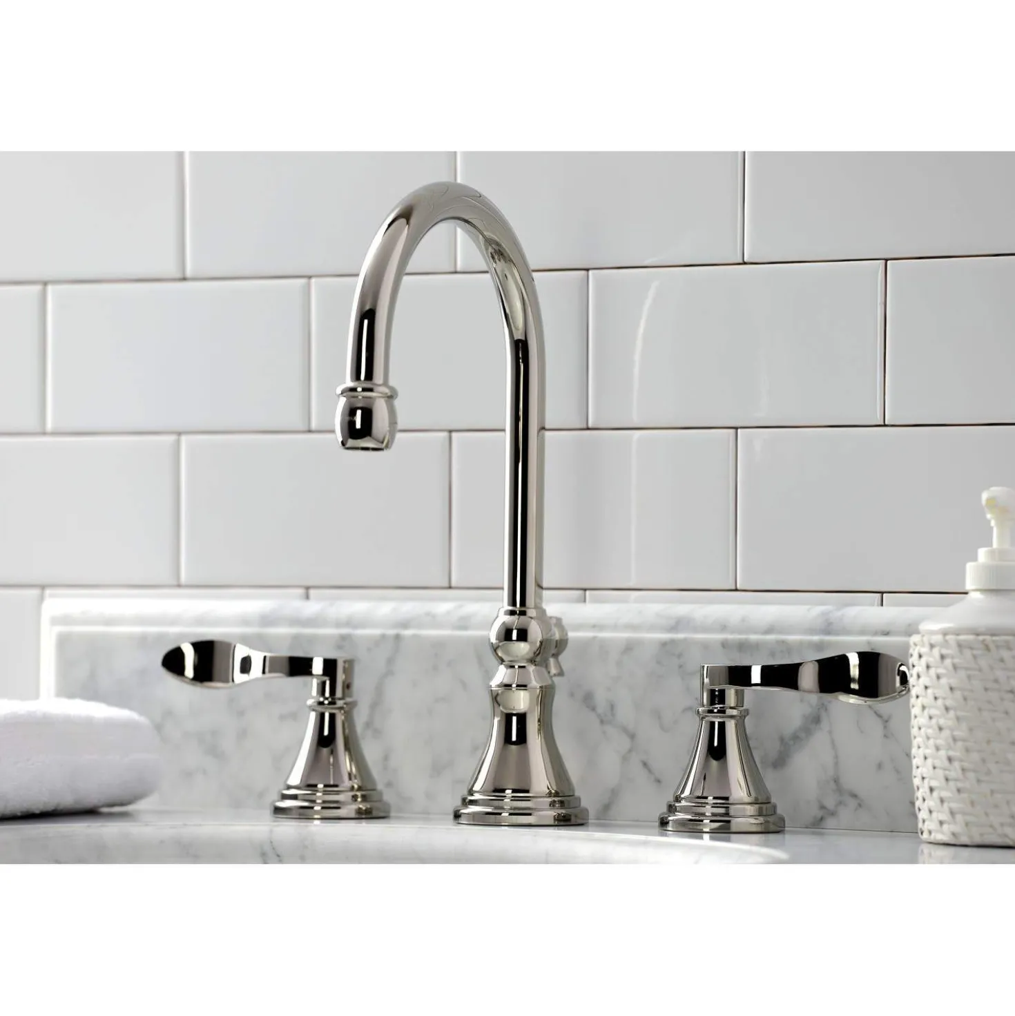 Kingston Brass KS298XDFL-P NuFrench Widespread Bathroom Faucet with Brass Pop-Up