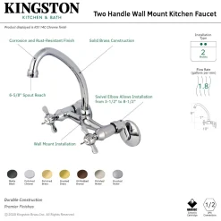 Kingston Brass KS114X-P Essex Two Handle Wall Mount Kitchen Faucet