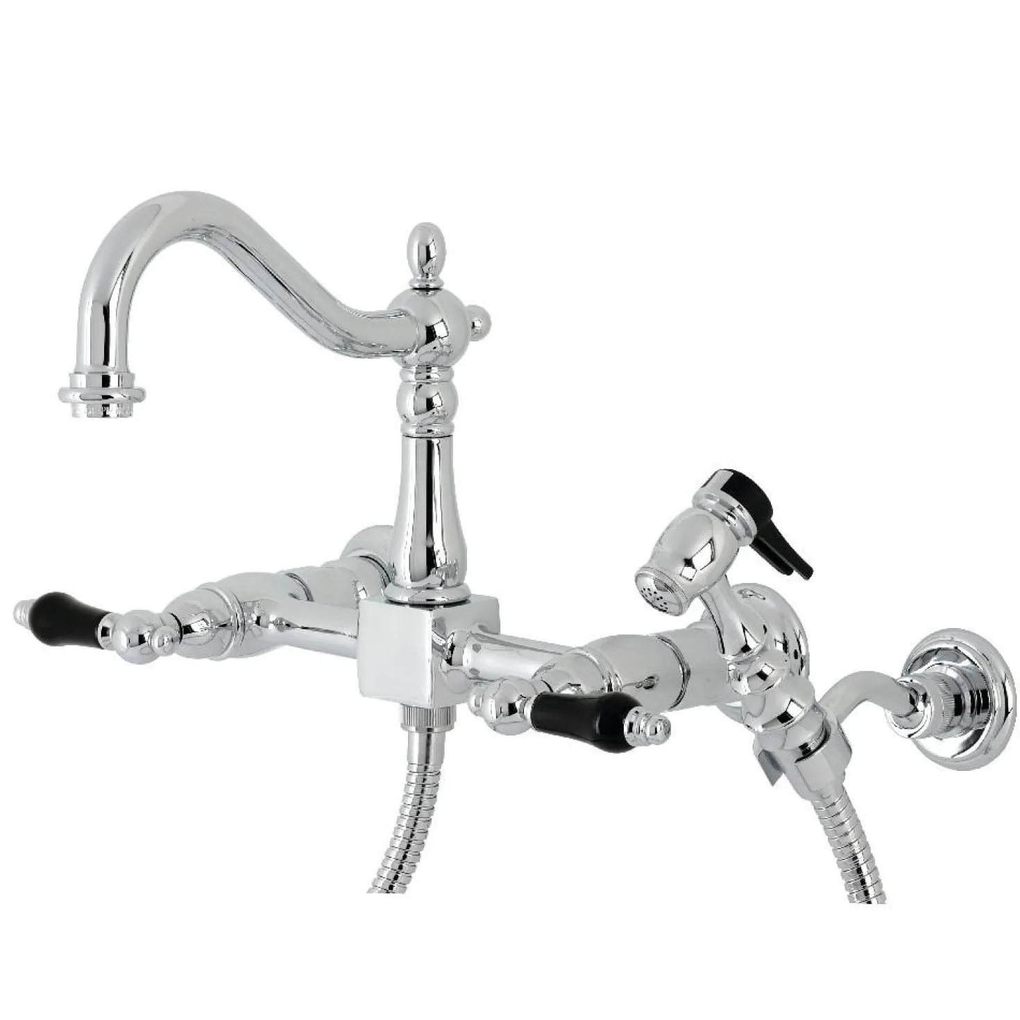 Kingston Brass KS126XPKLBS-P Duchess Wall Mount Bridge Kitchen Faucet with Brass Sprayer