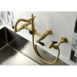 Kingston Brass KS126XPKLBS-P Duchess Wall Mount Bridge Kitchen Faucet with Brass Sprayer
