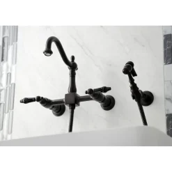 Kingston Brass KS126XPKLBS-P Duchess Wall Mount Bridge Kitchen Faucet with Brass Sprayer