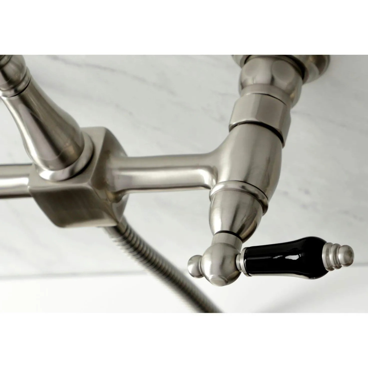 Kingston Brass KS126XPKLBS-P Duchess Wall Mount Bridge Kitchen Faucet with Brass Sprayer