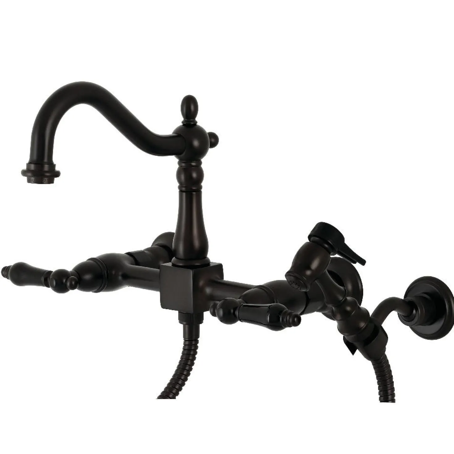 Kingston Brass KS126XPKLBS-P Duchess Wall Mount Bridge Kitchen Faucet with Brass Sprayer