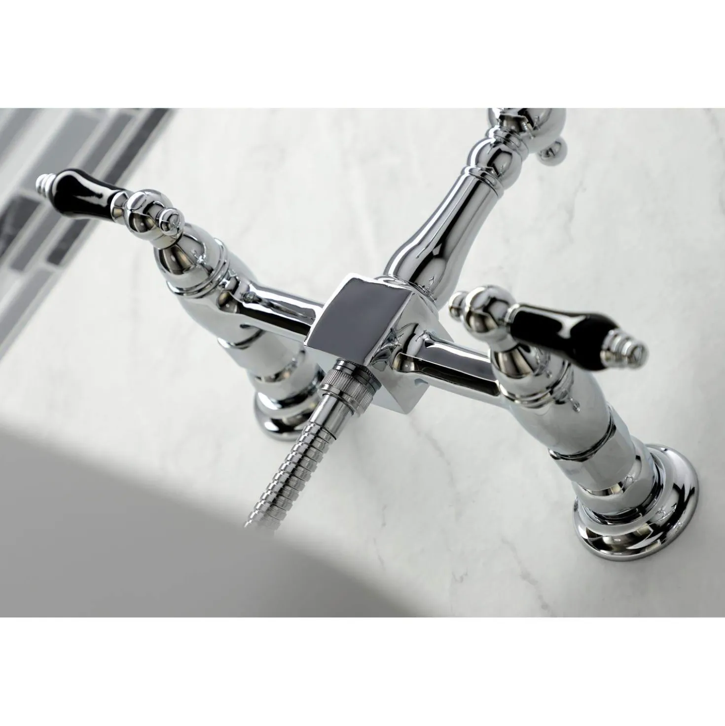Kingston Brass KS126XPKLBS-P Duchess Wall Mount Bridge Kitchen Faucet with Brass Sprayer