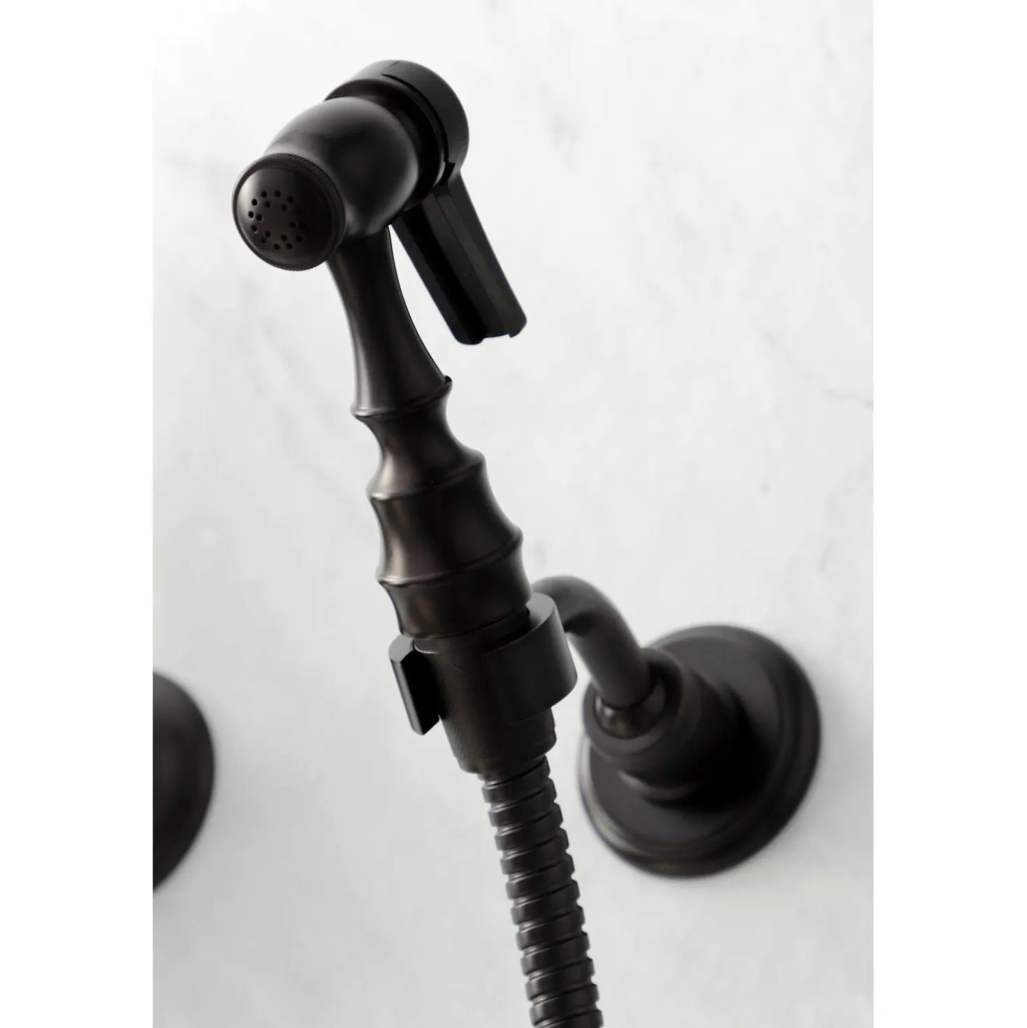 Kingston Brass KS126XPKLBS-P Duchess Wall Mount Bridge Kitchen Faucet with Brass Sprayer