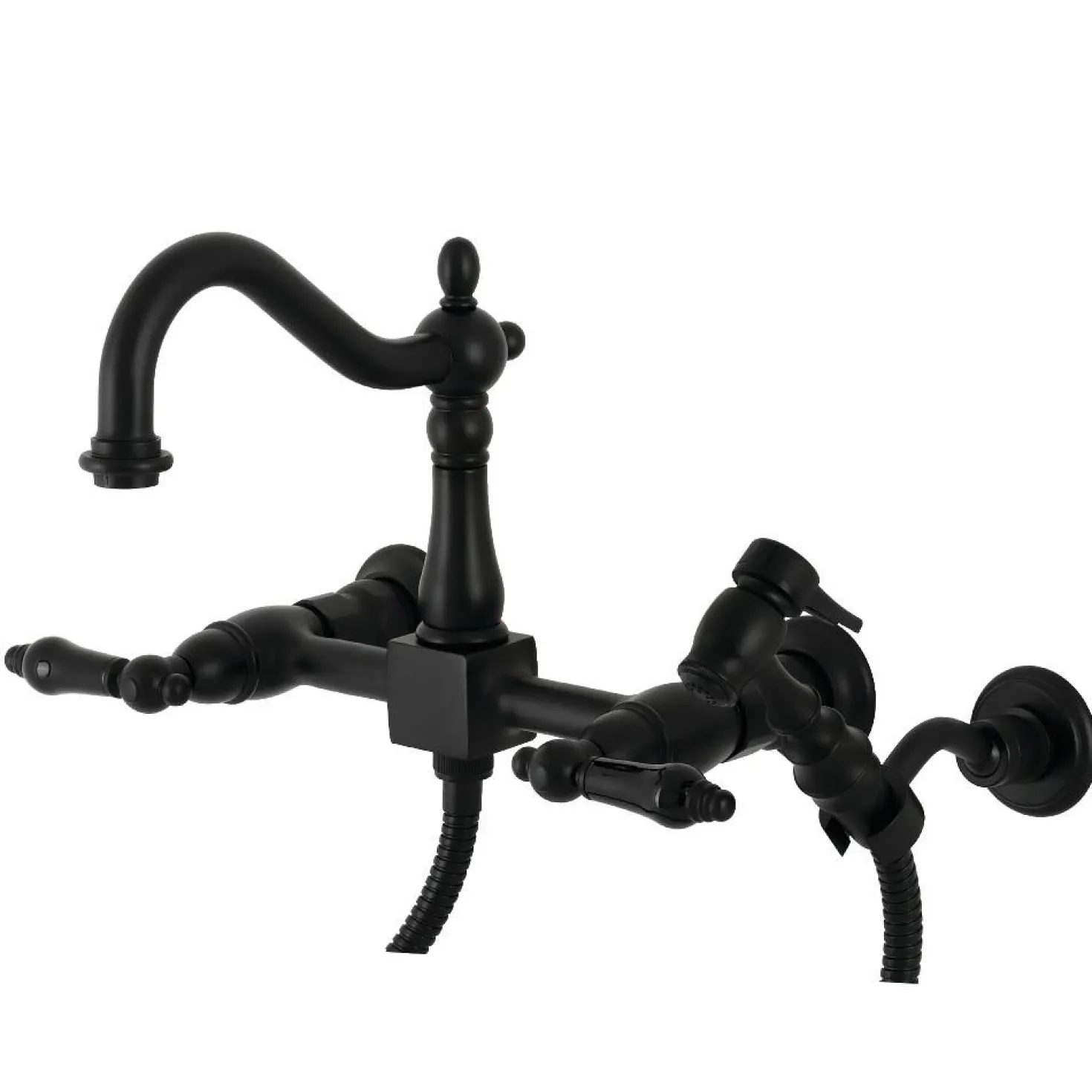 Kingston Brass KS126XPKLBS-P Duchess Wall Mount Bridge Kitchen Faucet with Brass Sprayer