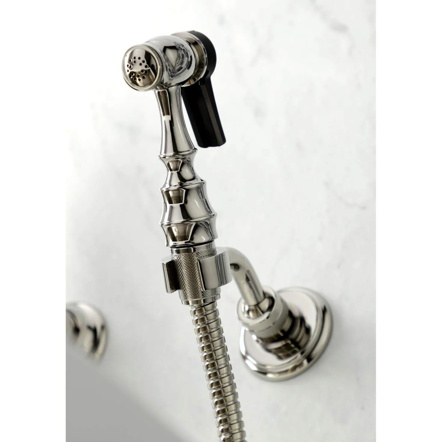 Kingston Brass KS126XPKLBS-P Duchess Wall Mount Bridge Kitchen Faucet with Brass Sprayer