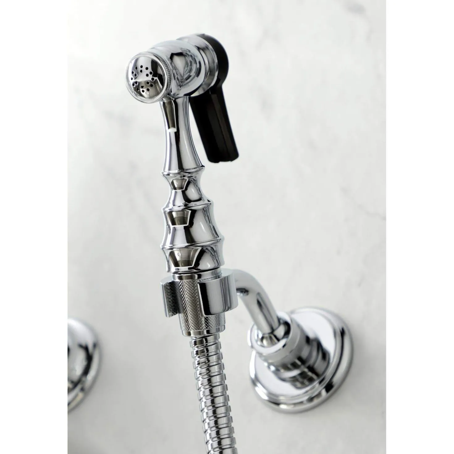 Kingston Brass KS126XPKLBS-P Duchess Wall Mount Bridge Kitchen Faucet with Brass Sprayer