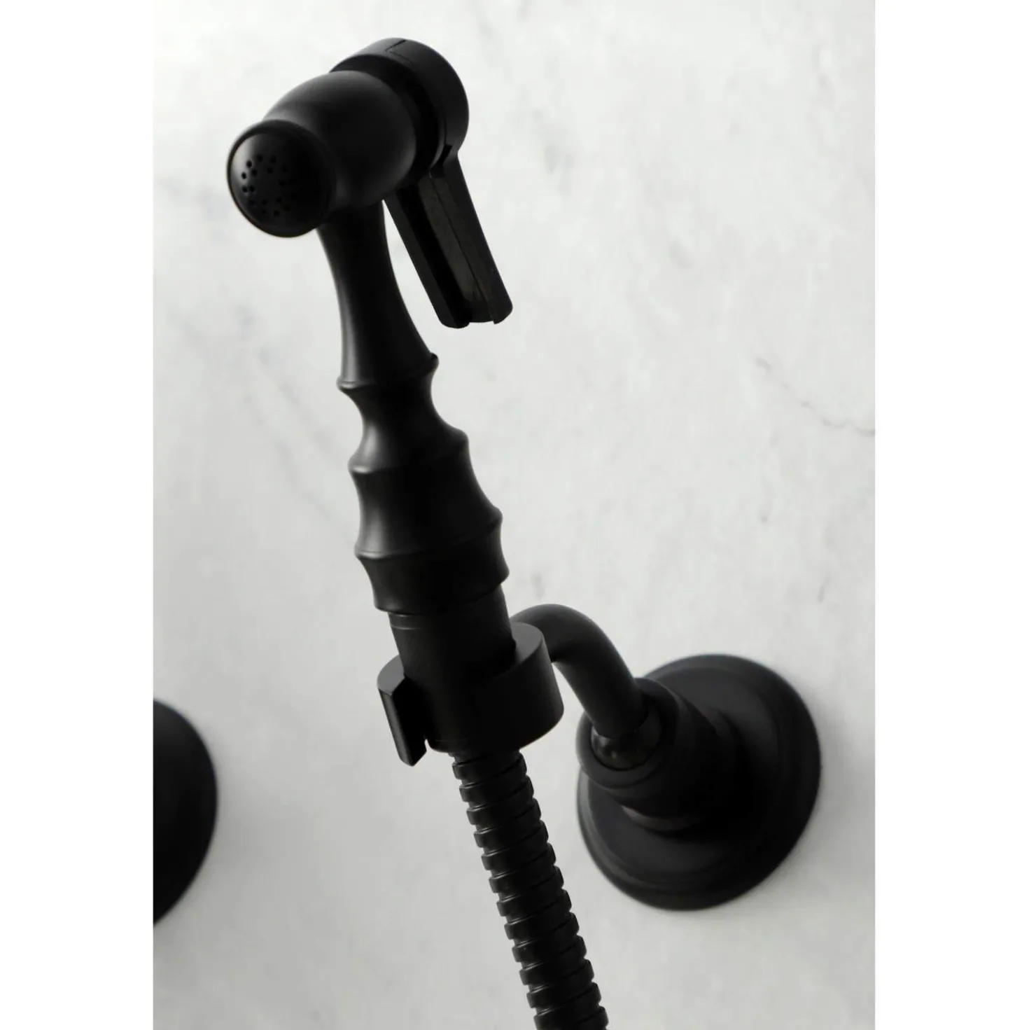 Kingston Brass KS126XPKLBS-P Duchess Wall Mount Bridge Kitchen Faucet with Brass Sprayer