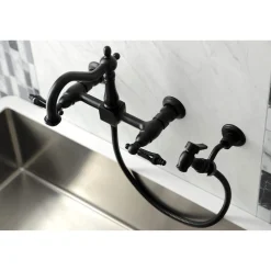 Kingston Brass KS126XPKLBS-P Duchess Wall Mount Bridge Kitchen Faucet with Brass Sprayer