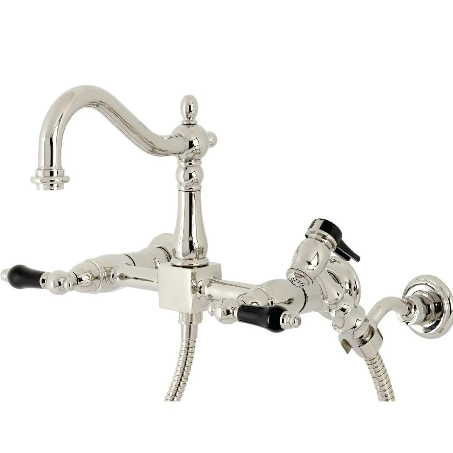 Kingston Brass KS126XPKLBS-P Duchess Wall Mount Bridge Kitchen Faucet with Brass Sprayer