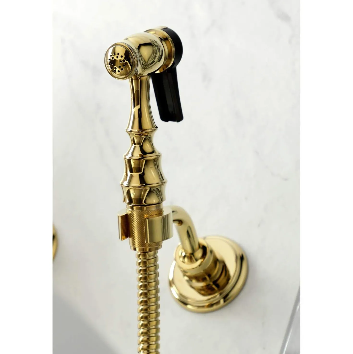 Kingston Brass KS126XPKLBS-P Duchess Wall Mount Bridge Kitchen Faucet with Brass Sprayer