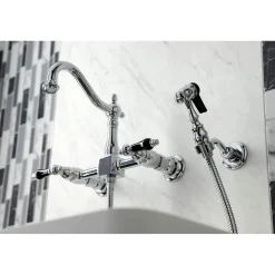 Kingston Brass KS126XPKLBS-P Duchess Wall Mount Bridge Kitchen Faucet with Brass Sprayer
