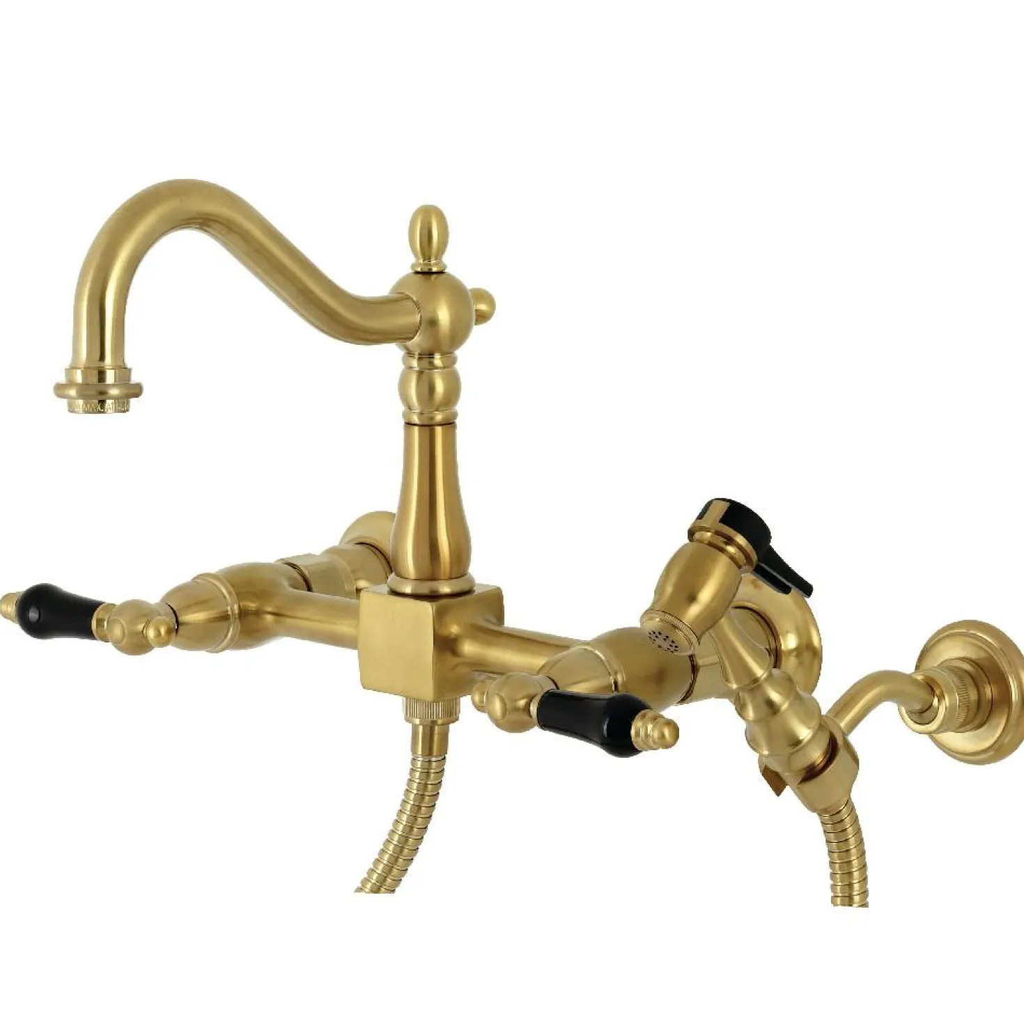 Kingston Brass KS126XPKLBS-P Duchess Wall Mount Bridge Kitchen Faucet with Brass Sprayer