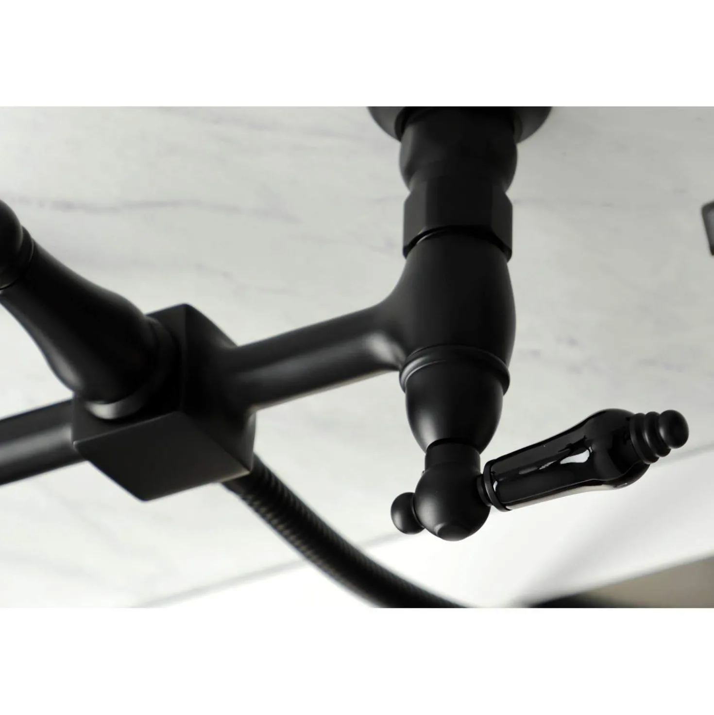 Kingston Brass KS126XPKLBS-P Duchess Wall Mount Bridge Kitchen Faucet with Brass Sprayer