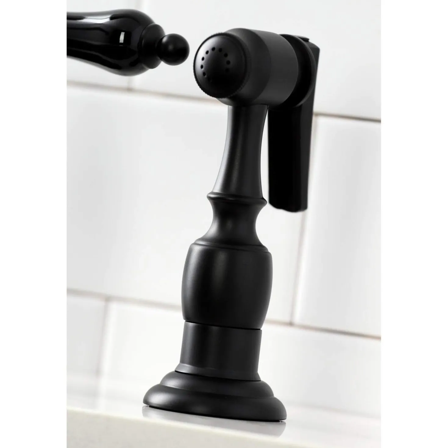 Kingston Brass KS727XPKLBS-P Duchess Bridge Kitchen Faucet with Brass Sprayer