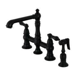 Kingston Brass KS727XPKLBS-P Duchess Bridge Kitchen Faucet with Brass Sprayer