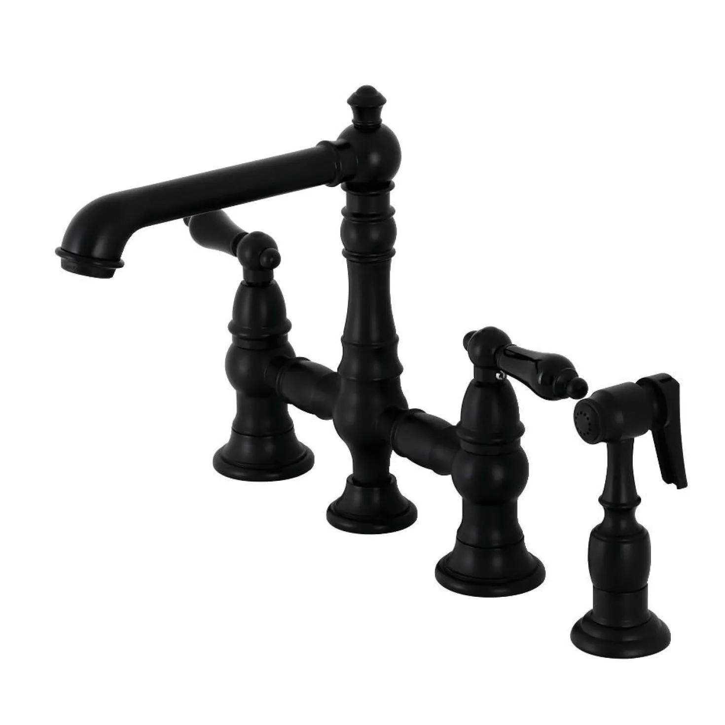 Kingston Brass KS727XPKLBS-P Duchess Bridge Kitchen Faucet with Brass Sprayer