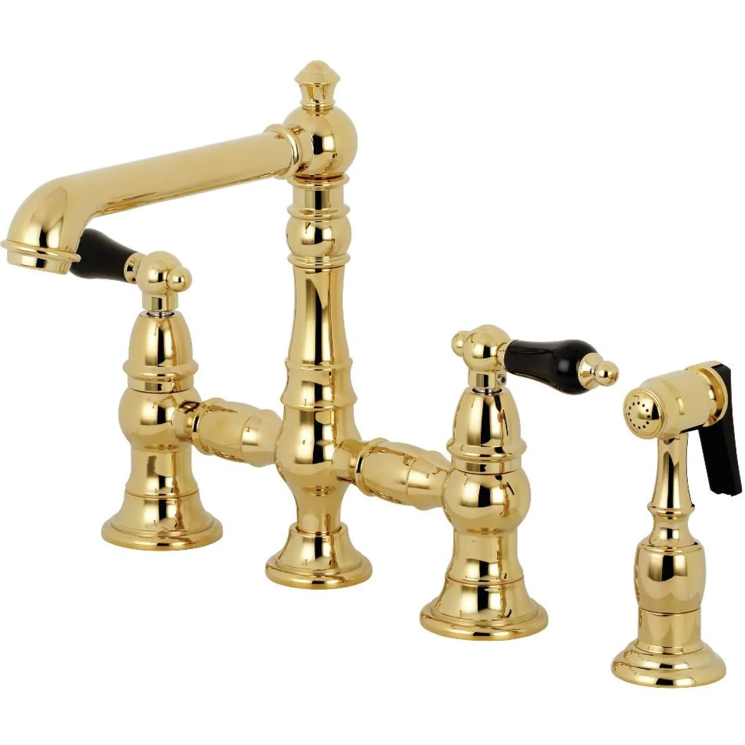 Kingston Brass KS727XPKLBS-P Duchess Bridge Kitchen Faucet with Brass Sprayer