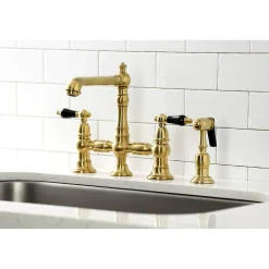 Kingston Brass KS727XPKLBS-P Duchess Bridge Kitchen Faucet with Brass Sprayer