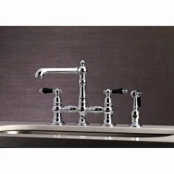 Kingston Brass KS727XPKLBS-P Duchess Bridge Kitchen Faucet with Brass Sprayer