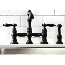 Kingston Brass KS727XPKLBS-P Duchess Bridge Kitchen Faucet with Brass Sprayer