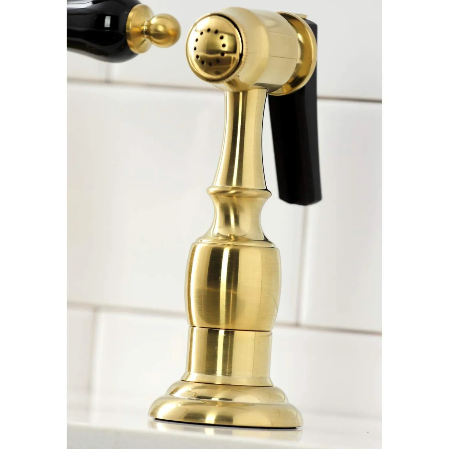 Kingston Brass KS327XPKLBS-P Duchess Bridge Kitchen Faucet with Brass Sprayer