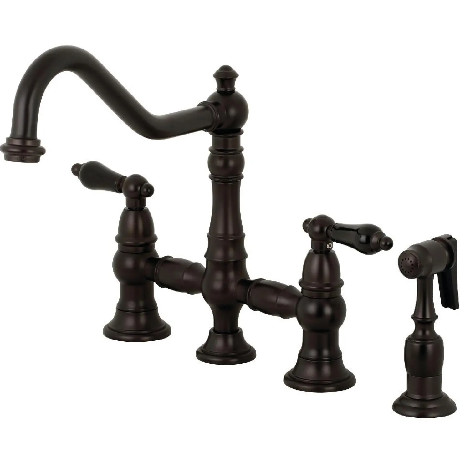 Kingston Brass KS327XPKLBS-P Duchess Bridge Kitchen Faucet with Brass Sprayer