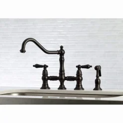 Kingston Brass KS327XPKLBS-P Duchess Bridge Kitchen Faucet with Brass Sprayer