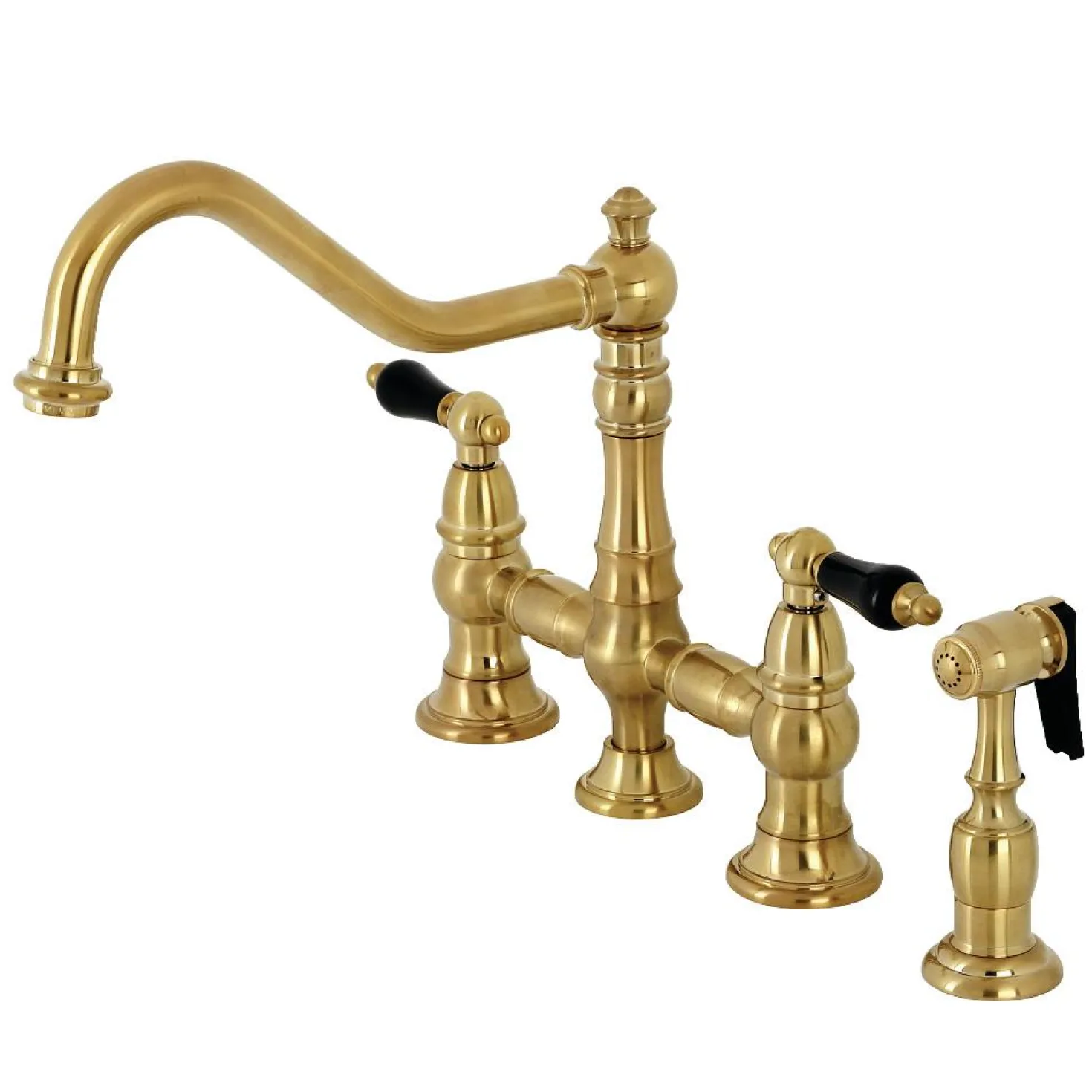 Kingston Brass KS327XPKLBS-P Duchess Bridge Kitchen Faucet with Brass Sprayer