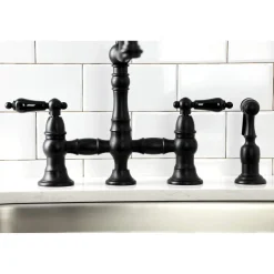 Kingston Brass KS327XPKLBS-P Duchess Bridge Kitchen Faucet with Brass Sprayer