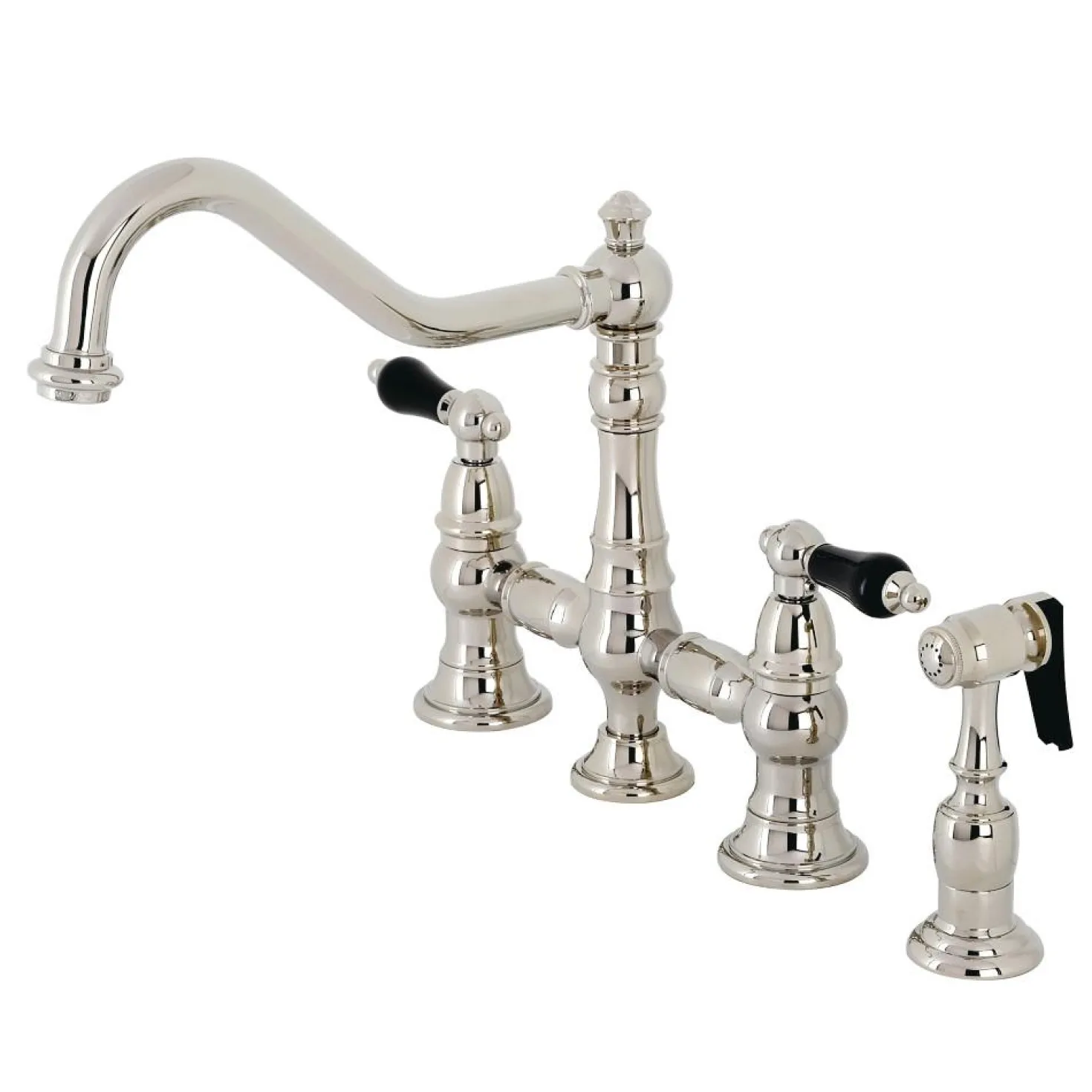 Kingston Brass KS327XPKLBS-P Duchess Bridge Kitchen Faucet with Brass Sprayer