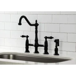 Kingston Brass KS127XPKLBS-P Duchess Bridge Kitchen Faucet with Brass Sprayer