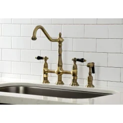 Kingston Brass KS127XPKLBS-P Duchess Bridge Kitchen Faucet with Brass Sprayer