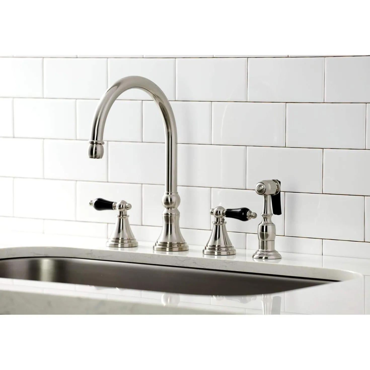 Kingston Brass KS279XPKLBS-P Duchess Widespread Kitchen Faucet with Brass Sprayer