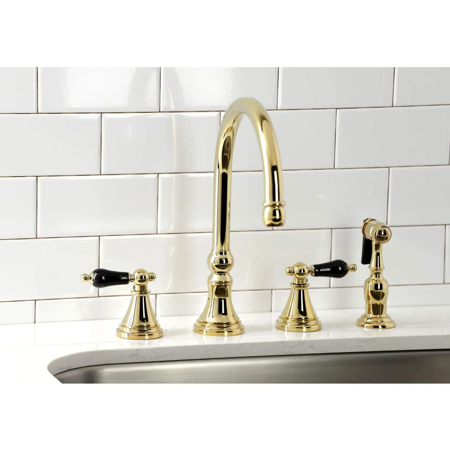 Kingston Brass KS279XPKLBS-P Duchess Widespread Kitchen Faucet with Brass Sprayer
