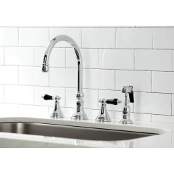Kingston Brass KS279XPKLBS-P Duchess Widespread Kitchen Faucet with Brass Sprayer