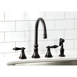 Kingston Brass KS279XPKLBS-P Duchess Widespread Kitchen Faucet with Brass Sprayer