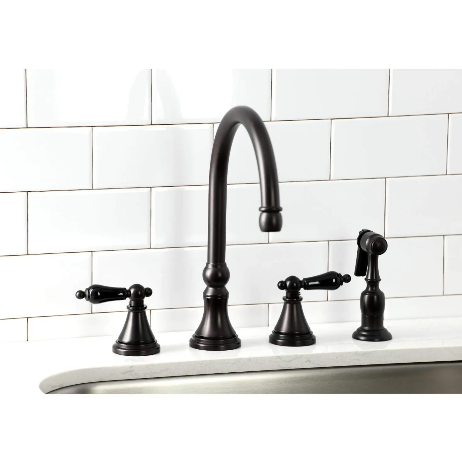 Kingston Brass KS279XPKLBS-P Duchess Widespread Kitchen Faucet with Brass Sprayer