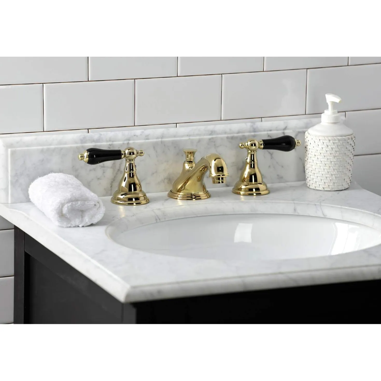 Kingston Brass KS556XPKL-P Duchess Widespread Bathroom Faucet with Brass Pop-Up