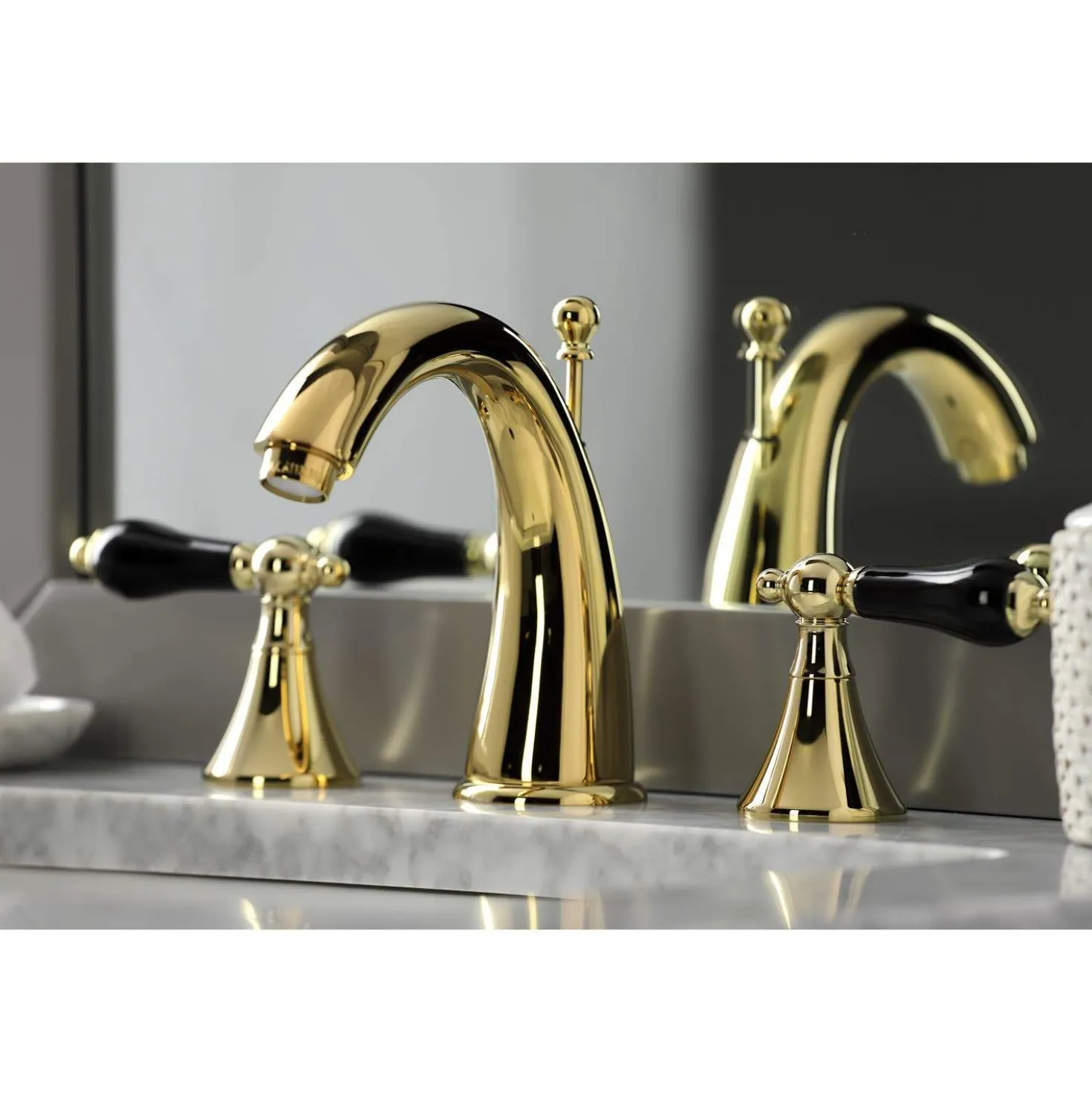 Kingston Brass KS297XPKL-P Duchess Widespread Bathroom Faucet with Brass Pop-Up