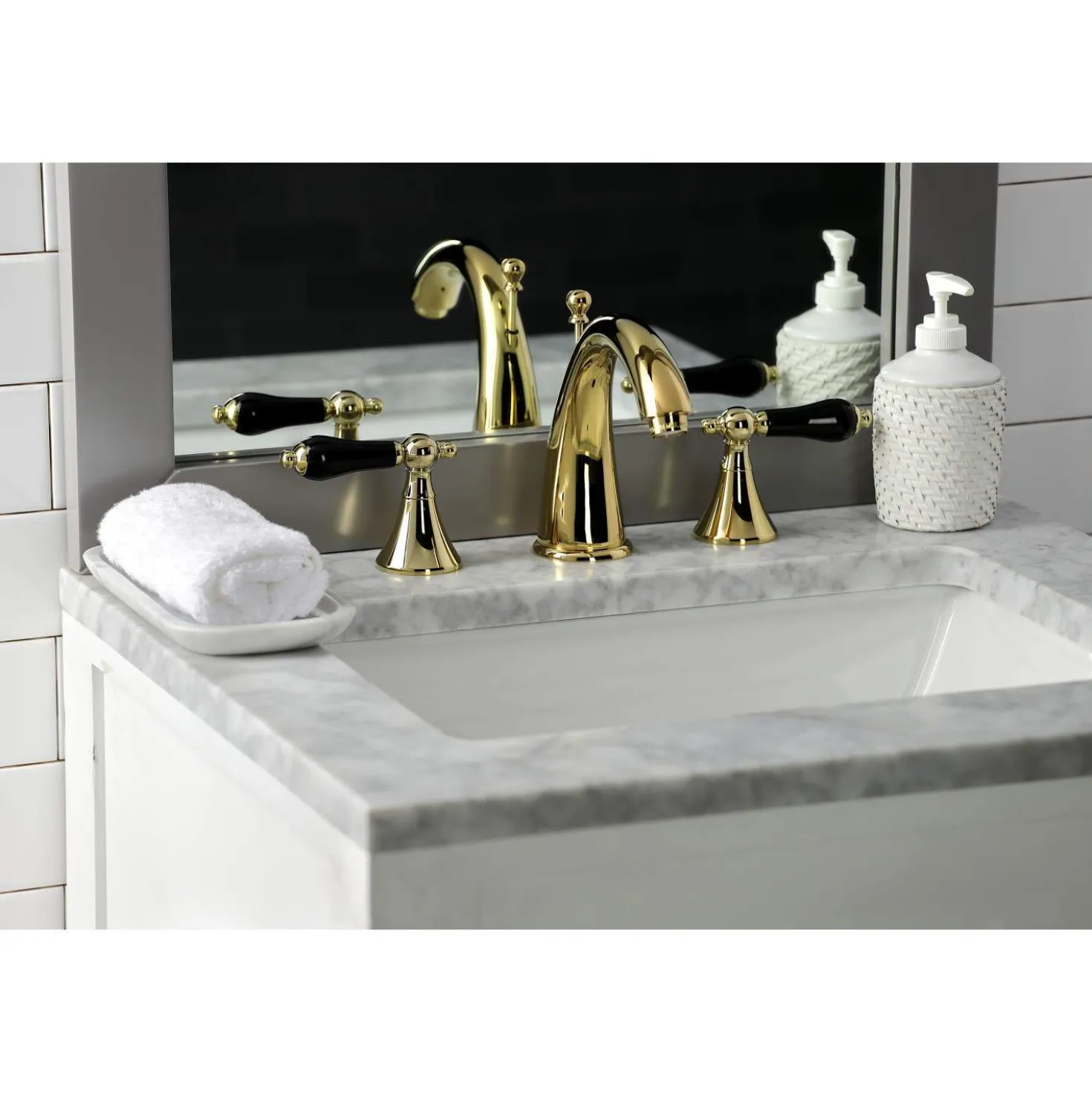 Kingston Brass KS297XPKL-P Duchess Widespread Bathroom Faucet with Brass Pop-Up