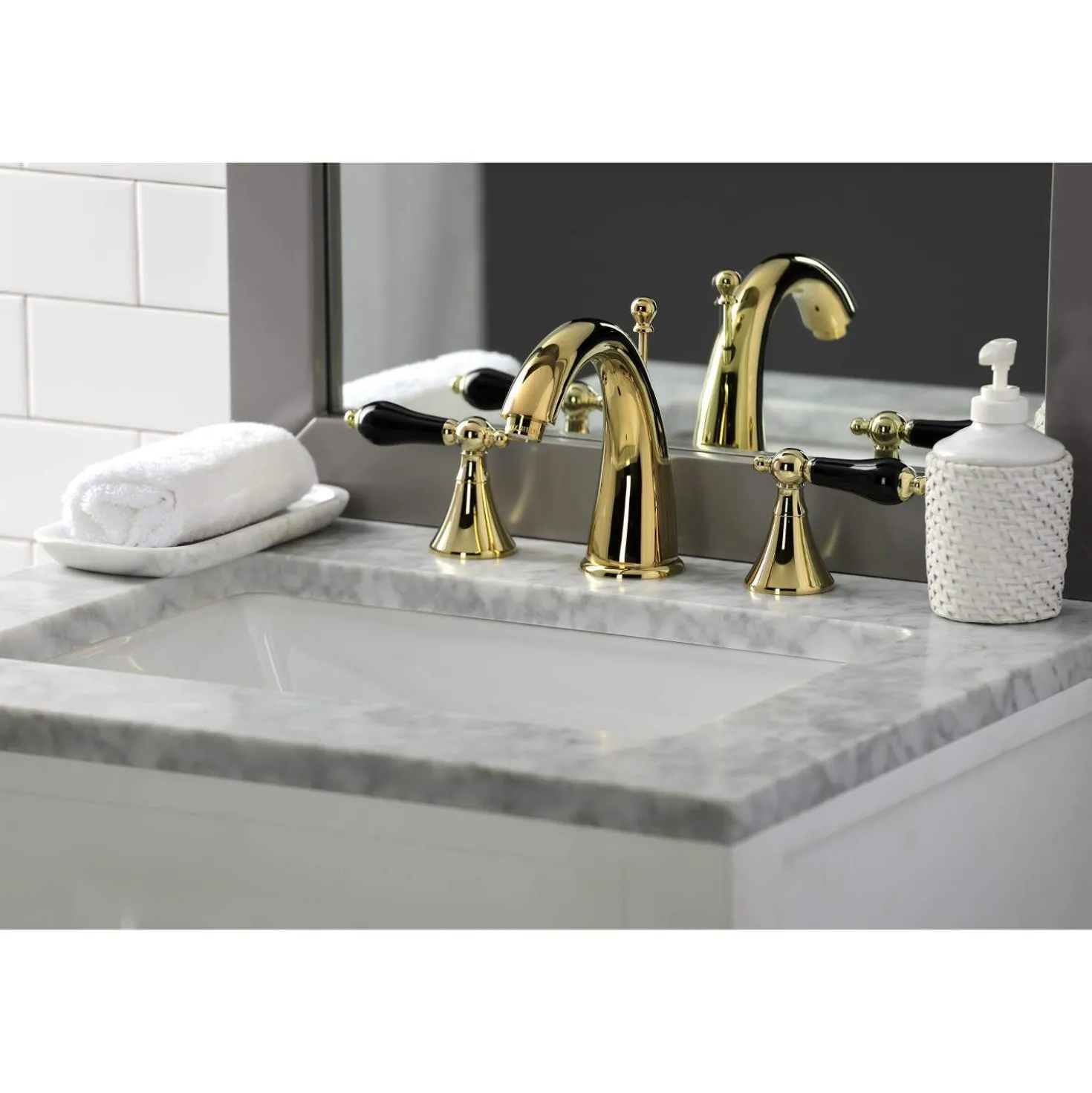 Kingston Brass KS297XPKL-P Duchess Widespread Bathroom Faucet with Brass Pop-Up