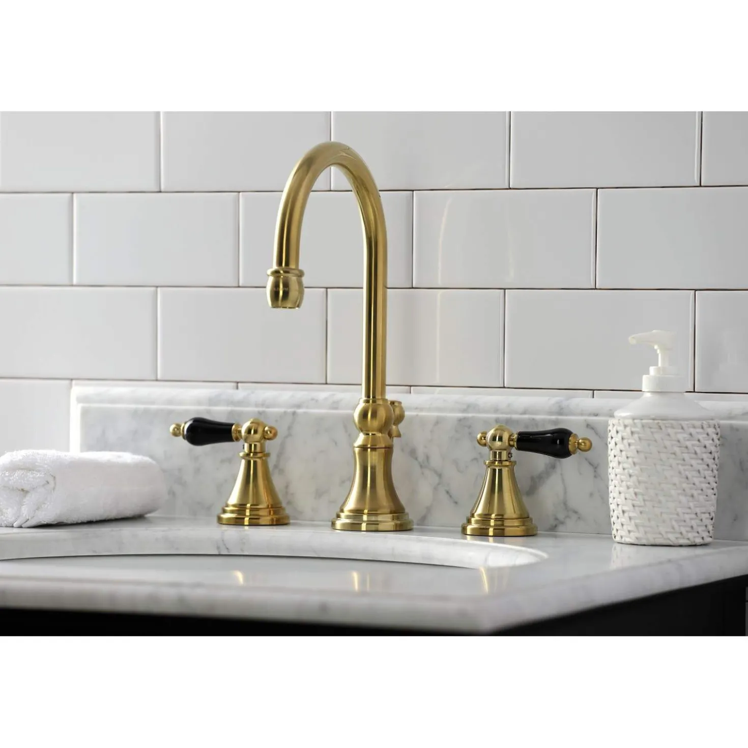 Kingston Brass KS298XPKL-P Duchess Widespread Bathroom Faucet with Brass Pop-Up