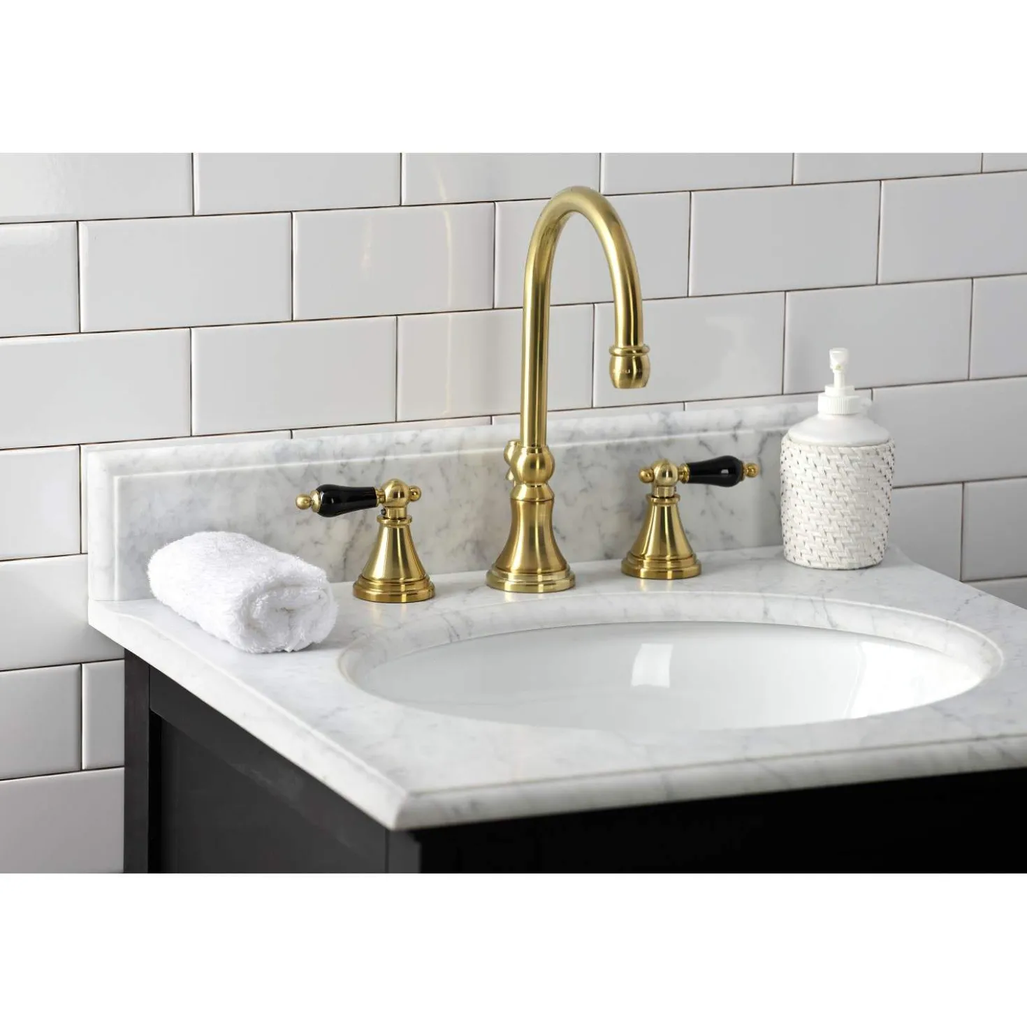 Kingston Brass KS298XPKL-P Duchess Widespread Bathroom Faucet with Brass Pop-Up