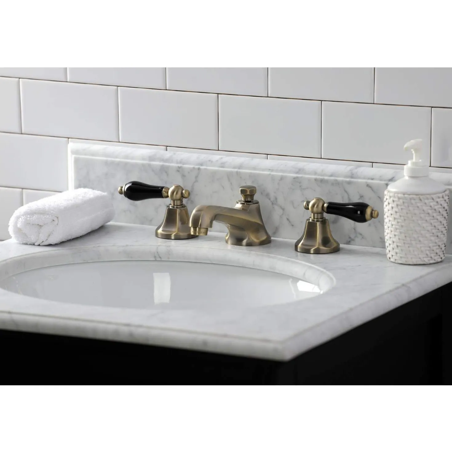 Kingston Brass KS446XPKL-P Duchess Widespread Bathroom Faucet with Brass Pop-Up